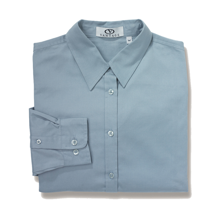 Women's Pima Cotton Twill Shirt - Dusty Blue,XSM