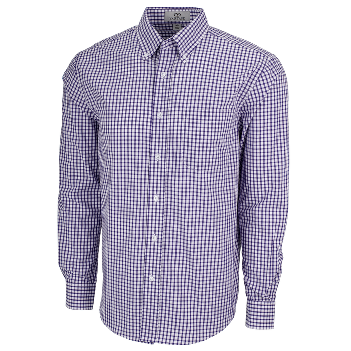 Easy-Care Gingham Check Shirt - Purple/White,LG