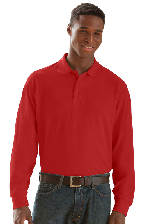Long Sleeve Soft-Blend Double-Tuck Pique Polo - Red,SM