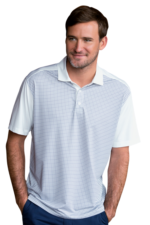 Vansport Pro Tattersall Polo - White With Navy And Grey Stripes,LG