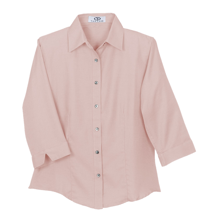 Women's Easy-Care 3/4 Sleeve French Twill Shirt - Pink,XSM