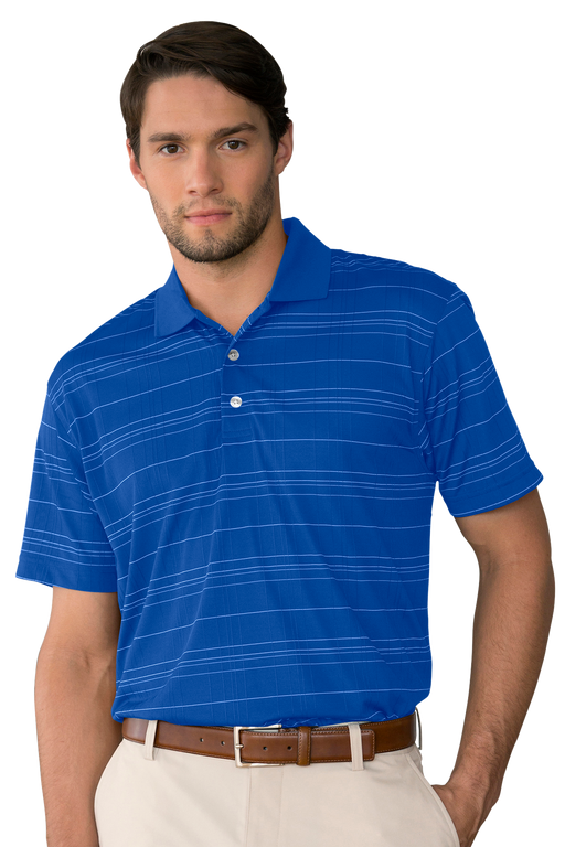 Vansport Three-Color Textured Stripe Polo - Royal/Grey/White,XLG
