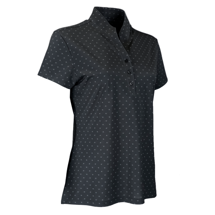 Women’s Greg Norman Micro Pique Print Stand Collar Polo - Black,LG