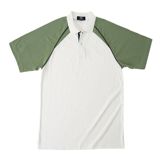 Raglan Color-Blocked Jersey Polo - White/Aloe,LG