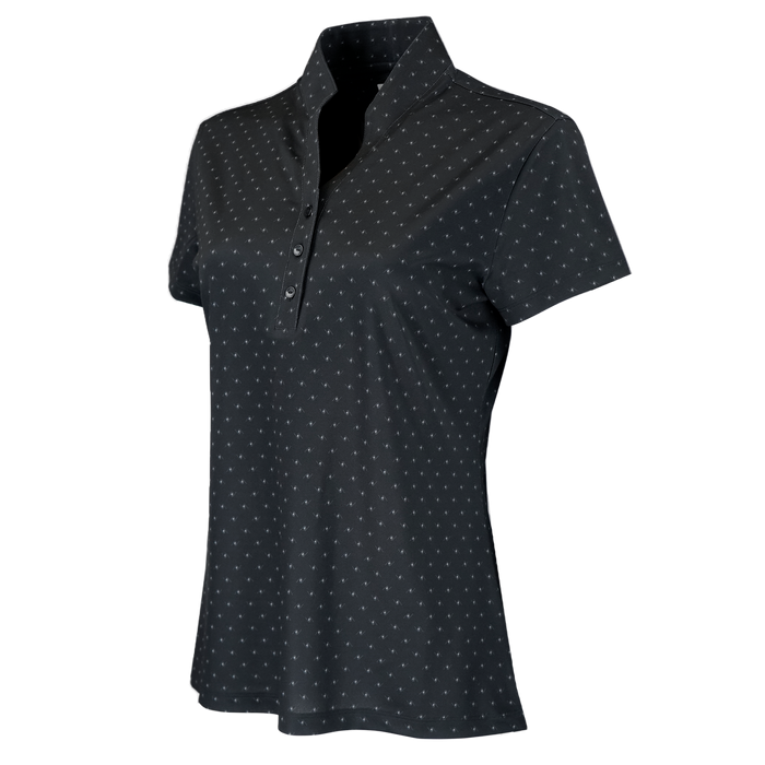 Women’s Greg Norman Micro Pique Print Stand Collar Polo - Black,LG