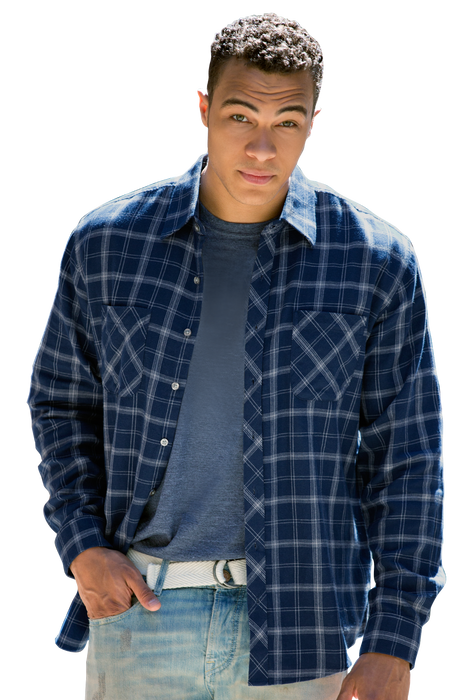 Brewer Flannel Shirt - True Navy With Light Grey Check,SM