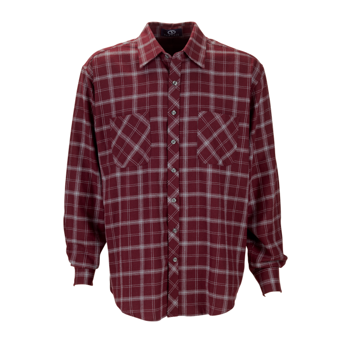 Brewer Flannel Shirt - Deep Maroon With Light Grey Check,XSM