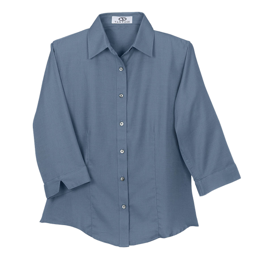 Women's Easy-Care 3/4 Sleeve French Twill Shirt - Bay Blue,LG