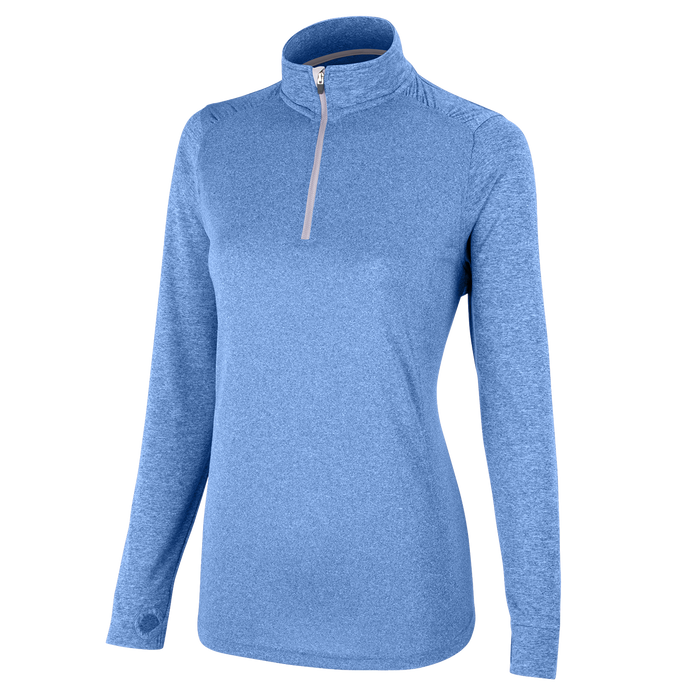 Women's Vansport Mélange 1/4-Zip Tech Pullover - Blue Heather With Grey,LG