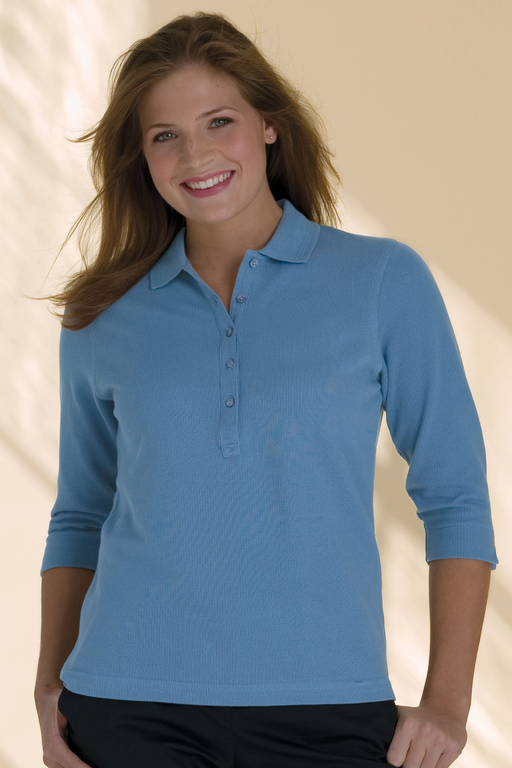 Women's Solid Textured 3/4 Sleeve Polo