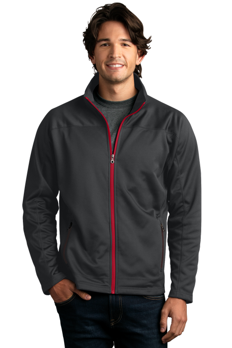 Brushed Back Micro-Fleece Full-Zip Jacket - Dark Grey/Sport Red,LG