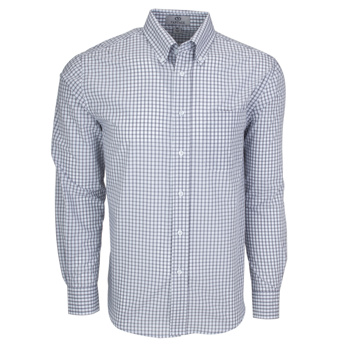 Easy-Care Gingham Check Shirt - Grey/White,LG