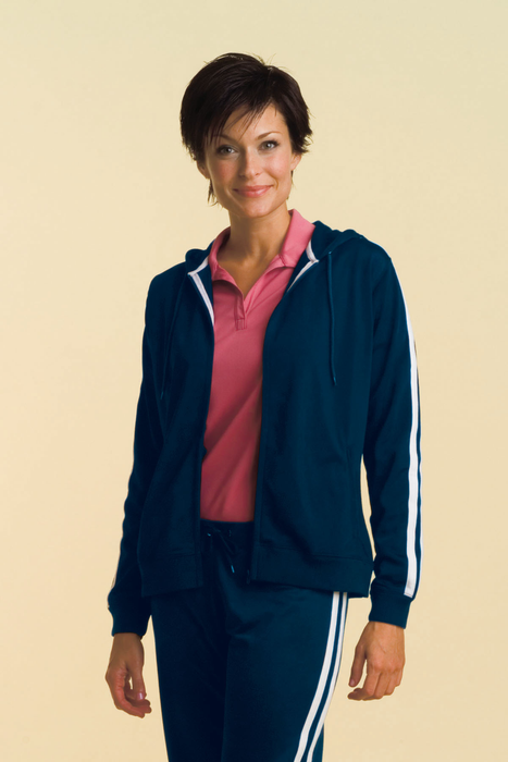 Women's Knit Track Jacket - Sport Blue/White Stripes,MD