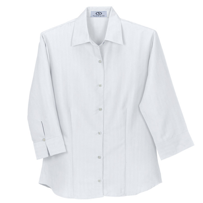 Women's Polynosic Herringbone 3/4-Sleeve Shirt - White,SM