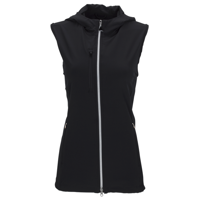 Women's Greg Norman Windbreaker Full-Zip Hooded Vest - Black,LG
