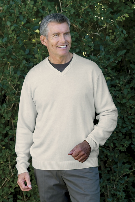 Organic Cotton V-Neck Sweater - Organic Natural,LG