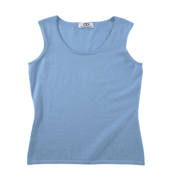 Women's Sleeveless Scoop Neck Sweater - Light Blue,XSM