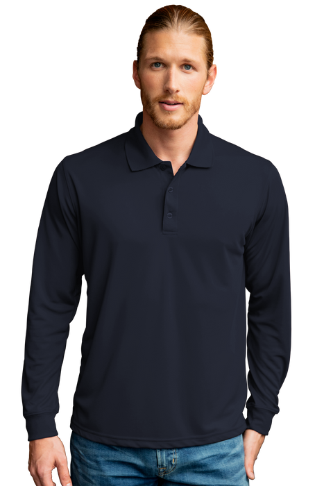 Vansport Omega Long Sleeve Solid Mesh Tech Polo - Navy,4XLG