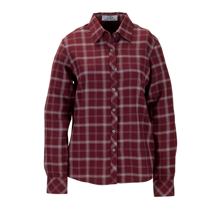 Women's Brewer Flannel - Deep Maroon With Light Grey Check,XSM