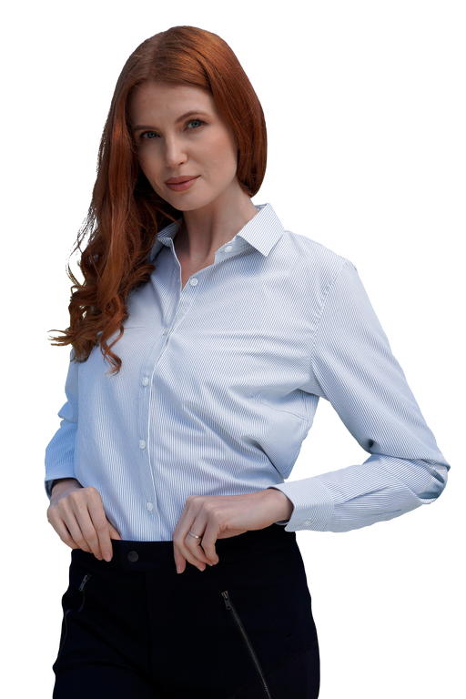 Vansport Women's Pinstripe Sandhill Dress Shirt - Azure/White,MD