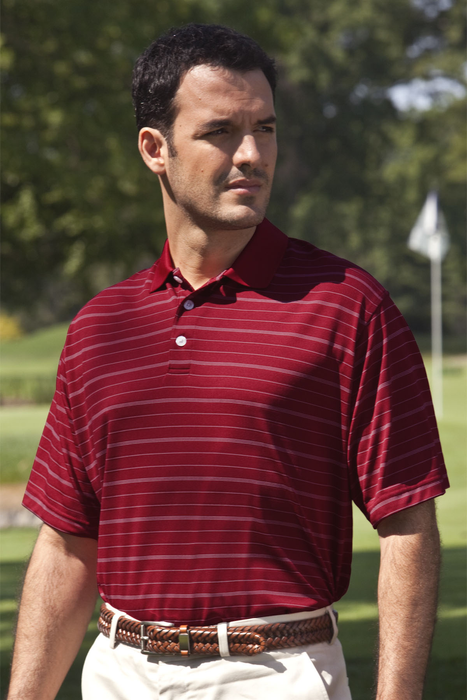 Vansport Two Color Textured Stripe Polo - Sport Red,LG