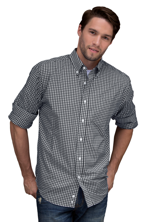 Easy-Care Gingham Check Shirt - Black/White,MD