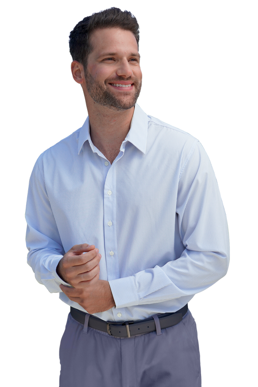 Vansport Pinstripe Sandhill Dress Shirt - Azure/White,MD