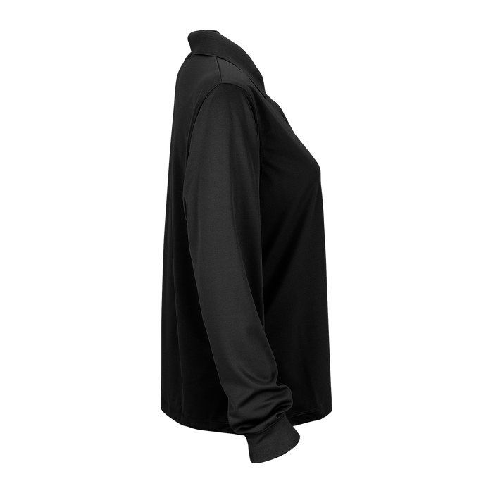 Women's Vansport Omega Long Sleeve Solid Mesh Tech Polo - Black,LG