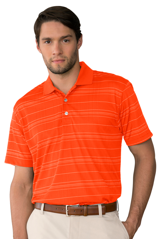 Vansport Three-Color Textured Stripe Polo - Orange/Grey/White,XLG