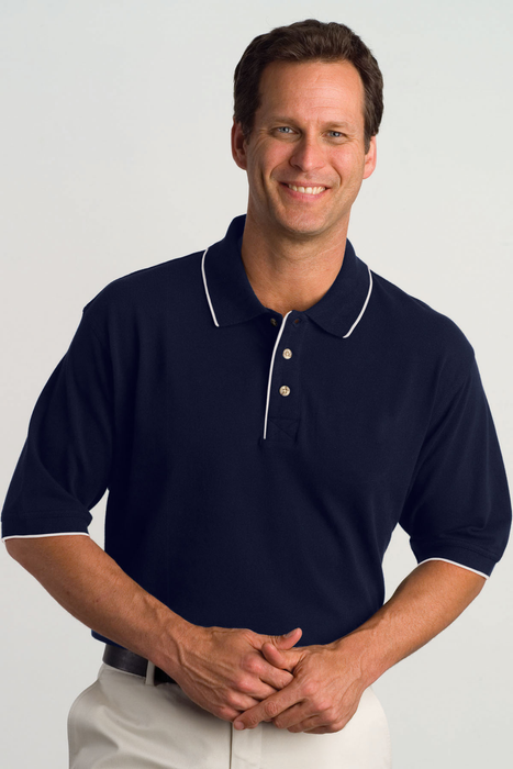 Stretch Pique Piped Polo - Bahama Blue/Navy,LG