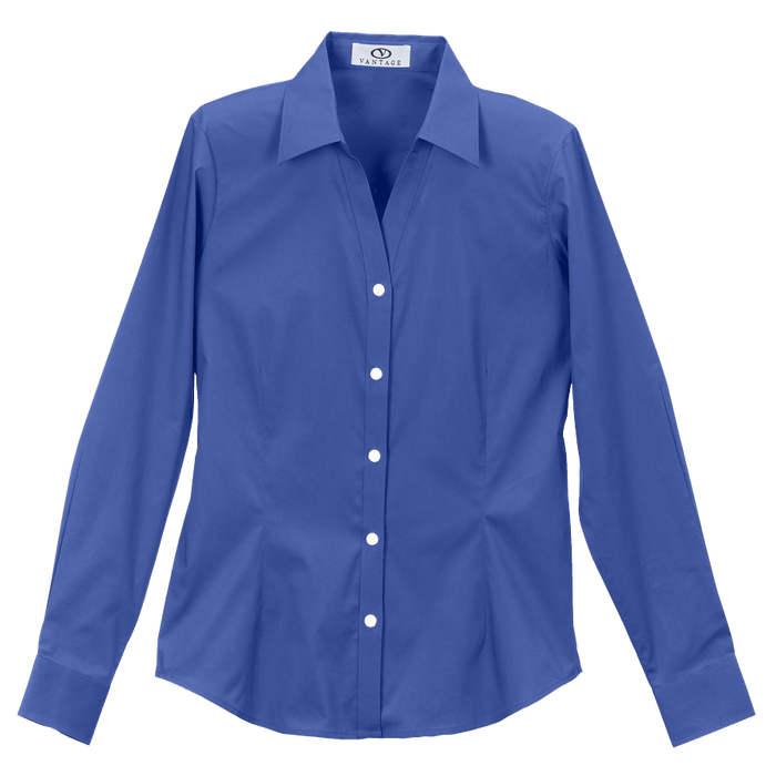 Women's Y-Placket Stretch Poplin Shirt - Blue,LG