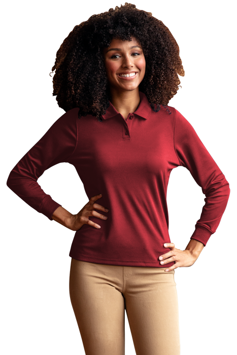 Women's Vansport Omega Long Sleeve Solid Mesh Tech Polo - Sport Red,3XLG