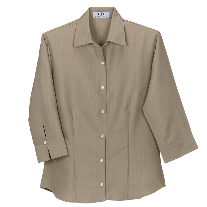 Women's Polynosic Herringbone 3/4-Sleeve Shirt - Cappuccino,LG