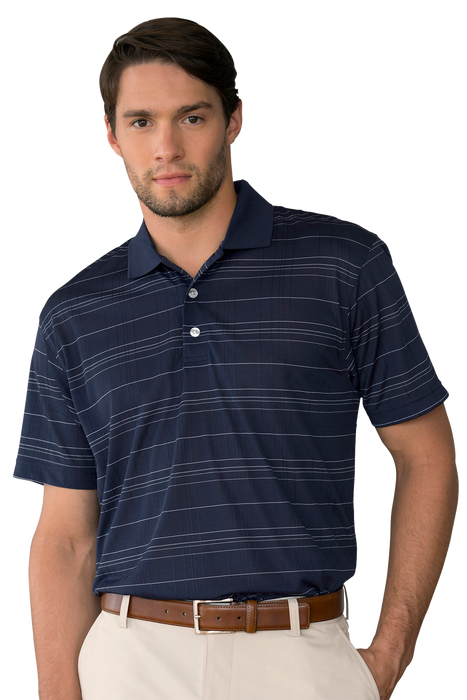 Vansport Three-Color Textured Stripe Polo - Navy/Grey/White,XLG