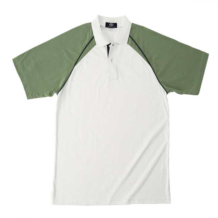 Raglan Color-Blocked Jersey Polo - White/Aloe,LG