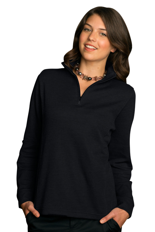 Women's 1/4-Zip Flat Back Rib Pullover - Black,LG