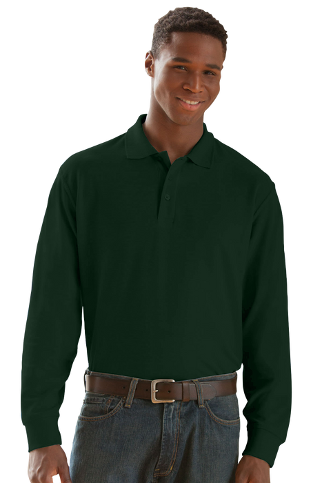 Long Sleeve Soft-Blend Double-Tuck Pique Polo - Dark Forest,LG
