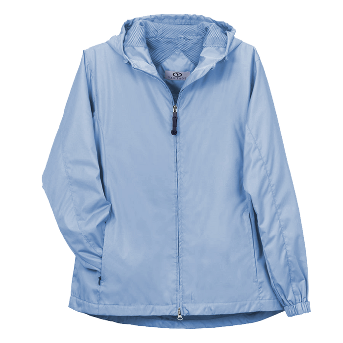 Women's Lightweight Packable Rain Jacket - Light Blue,XSM