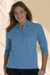 Women's Solid Textured 3/4 Sleeve Polo - Bay Blue,LG