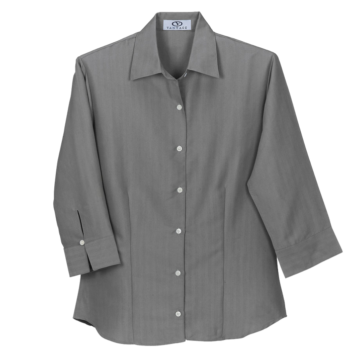 Women's Polynosic Herringbone 3/4-Sleeve Shirt - Grey,XSM