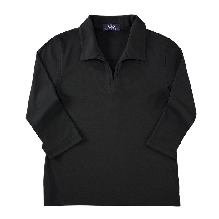 Women's Pima Blend 3/4-Sleeve Polo - Black,XSM