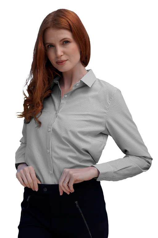 Vansport Women's Pinstripe Sandhill Dress Shirt - Grey/White,LG