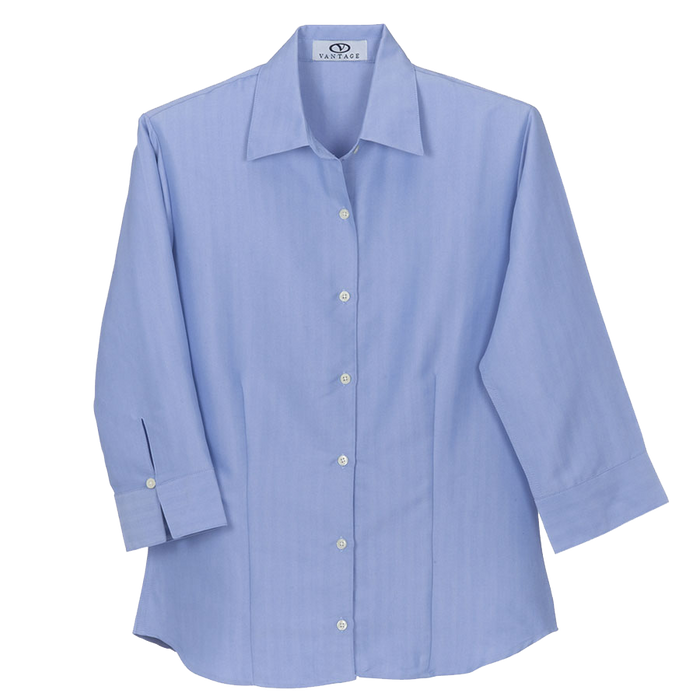 Women's Polynosic Herringbone 3/4-Sleeve Shirt - Lake Blue,XSM
