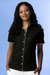 Women's Vansport Double-Knit Piped Full-Button Tech Polo - Black/Grey Piping,LG