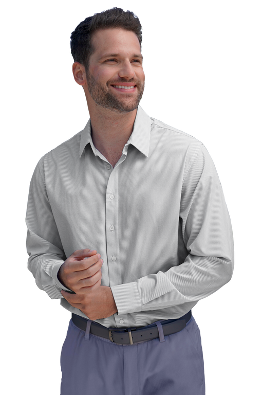 Vansport Pinstripe Sandhill Dress Shirt - Grey/White,LG