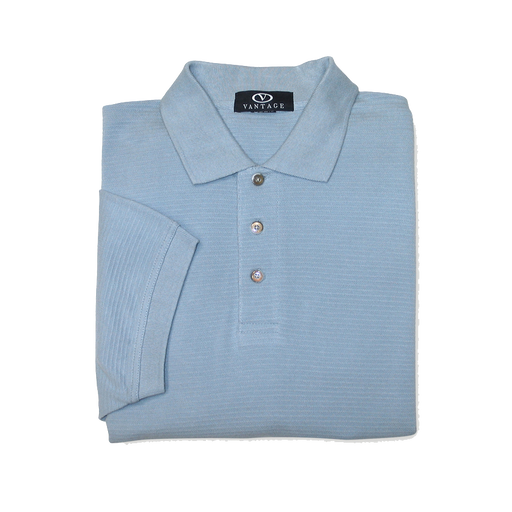 Solid Textured Pique Stripe Polo - Dusty Blue,LG