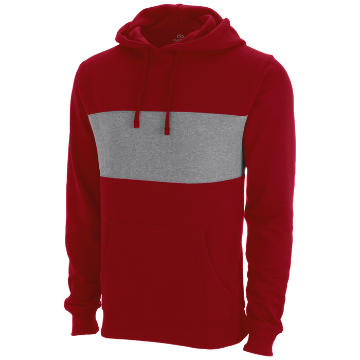 Premium Cotton Blocked Fleece Pullover Hoodie - Sport Red,LG