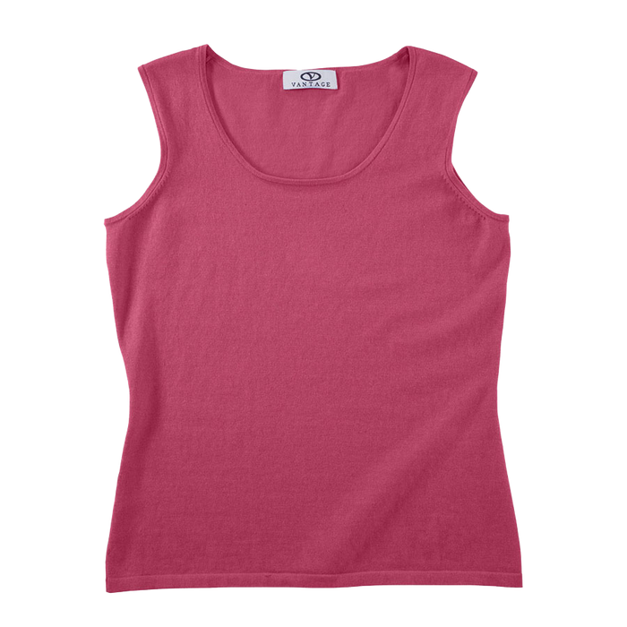 Women's Sleeveless Scoop Neck Sweater - Dark Pink,XSM