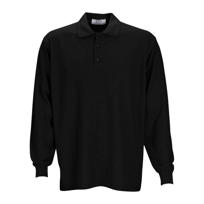 Long Sleeve Soft-Blend Double-Tuck Pique Polo - Black,LG