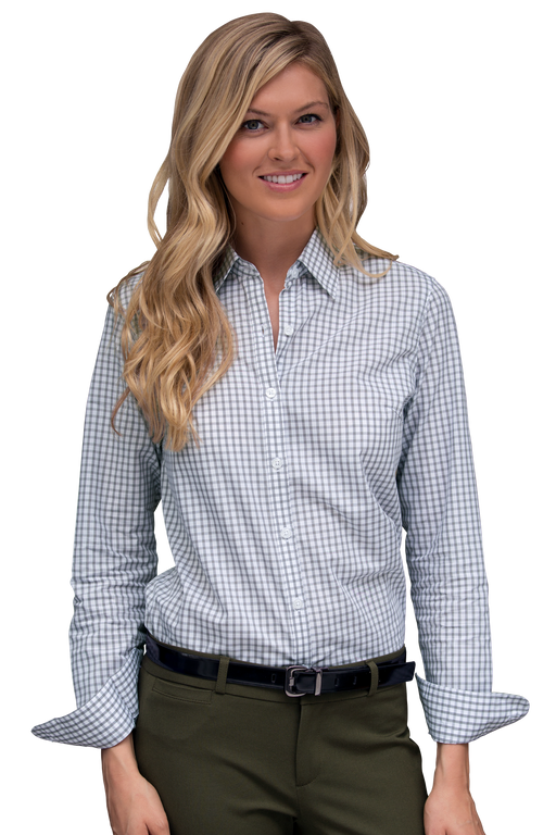 Women’s Easy-Care Gingham Check Shirt - Grey/White,MD